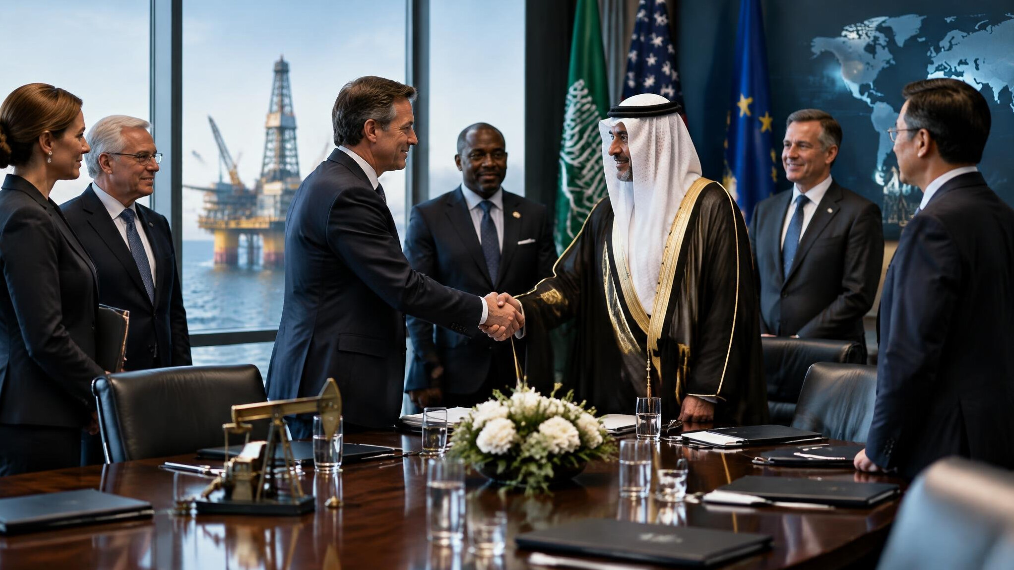 oil company executives with officials