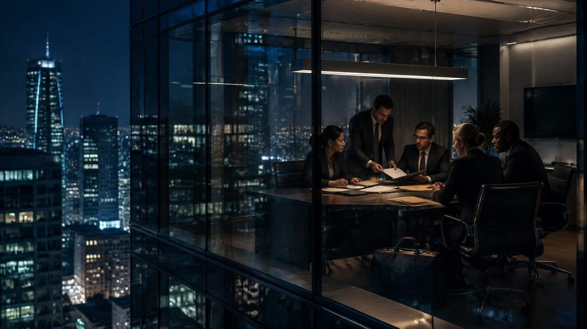 corporate building at night