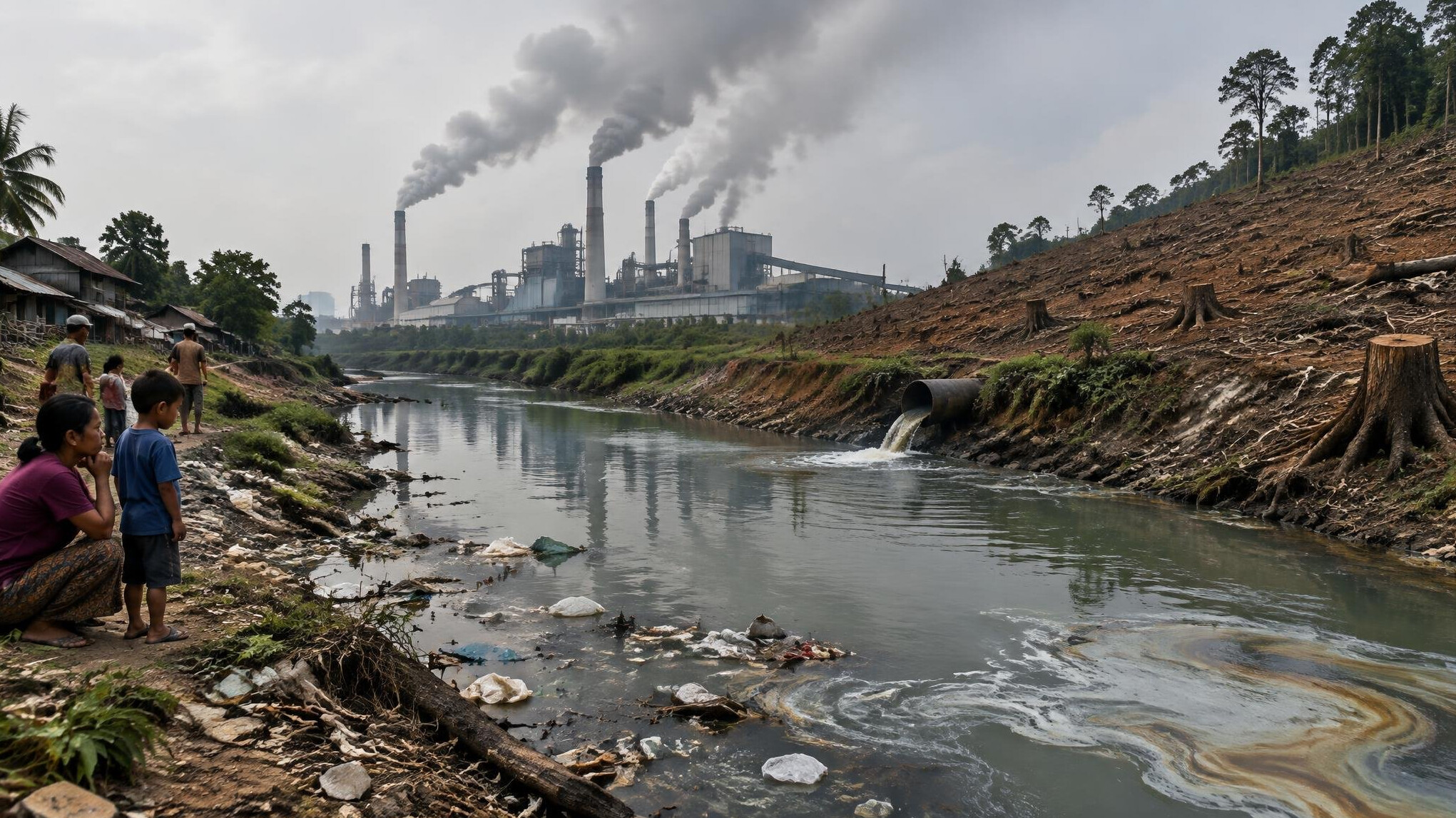 polluted river near factory