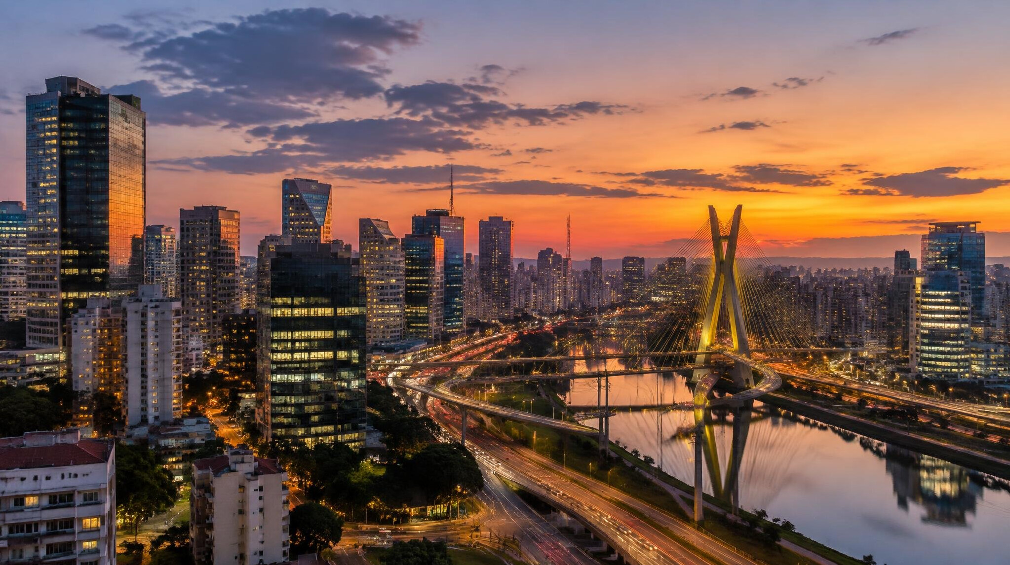 city skyline at dusk